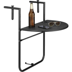 Relaxdays Tavolino Pieghevole per Balcone, Salvaspazio, Tavolo da Appendere Ringhiera, PxL: 60x40 cm, Simil Rattan, Nero