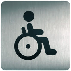 Durable - 495923 - Pittogramma Quadrato Adesivo, con Simbolo Serigrafato wc Disabili, in Acciaio Inossidabile, Argento Metallizzato
