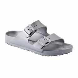 Sandali Birkenstock Arizona donna in pelle argento, comodi ed eleganti per ogni occasione.