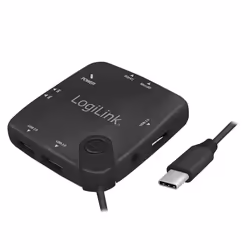LogiLink UA0344, USB 2.0 Type-C, USB 2.0, MS Duo, MS PRO, MicroSD (TransFlash), SD, Nero, 60 mm, 65 mm