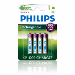 Philips Rechargeables Batteria R03B4A70/10, Batteria ricaricabile, Mini Stilo AAA, Nichel-Metallo Idruro (NiMH), 1,2 V, 700 m ...