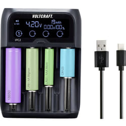 Voltcraft - IPC-2 Caricabatterie universale NiMH, NiCd, LiIon, LiFePO Mini (aaaa), Ministilo (aaa), Stilo (aa), 1/2 Torci
