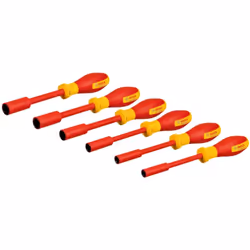 Set di chiavi a bussola professionali VDE set di 6 pezzi profilo esagonale esterno misure 7, 8, 10, 12, 13 e 14 mm impugnatur ...