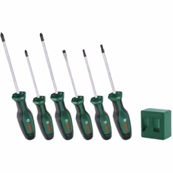 Set di cacciaviti con magnetizzatore Il set da 6 pezzi include cacciaviti piatti, a croce e pozidriv realizzato in acciaio te ...