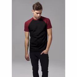 Urban Classics Raglan Contrast Tee, Maglietta, Adulto, Maschio, Nero, Rosso, Monocromatico, Girocollo