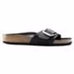 Sandalo Madrid Big Buckle di Birkenstock in pelle nubuck nera per adulti, design classico ed elegante.