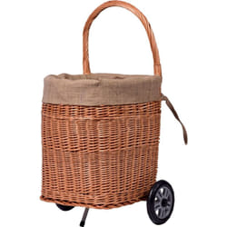 Pratico Carrello portalegna in Vimini semigreggio con Robusta plastica Ruote, Camino Cestino di Legno, Marrone, 44 x 40 x 93 cm - Dobar
