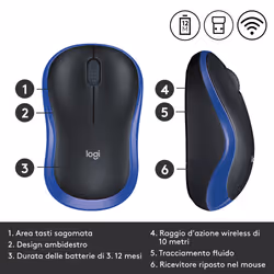 Logitech M185 Mouse Wireless, 2,4 GHz con Mini Ricevitore USB, Durata Batteria di 12 Mesi, Tracciamento Ottico 1000 DPI, Ambidestro, Compatibile con PC, Mac, Laptop - Vista aggiuntiva 4