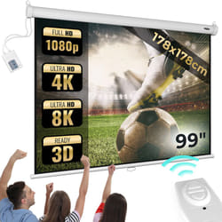 Nova - Jago® Telo Proiettore Motorizzato -178x178 cm, 99'', Avvolgibile, a Scomparsa, 4:3,16:9, 4K/8K, 3D, Bianco - Schermo Sollevabile per