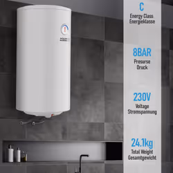Nova - Aquamarin® Scaldabagno Elettrico - 80 litri, Anticalcare, Max. Temp: 75°C, 230V, Potenza: 1,5 kW, Verticale, Murale, S ...
