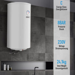 Nova - Aquamarin® Scaldabagno Elettrico - 80 litri, Anticalcare, Max. Temp: 75°C, 230V, Potenza: 1,5 kW, Verticale, Murale, Serbatoio in Acciaio
