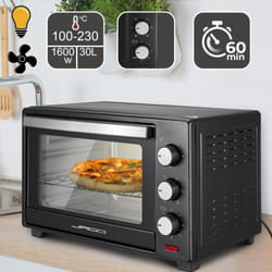 Nova - Jago® Fornetto Elettrico - 30 litri, 1600 w, Ventilato, con Timer, Doppio Vetro, Accessori, Portatile, Nero - Piccolo Forno Elettrico,