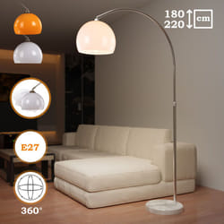 Nova - Jago® Piantana Lampada da Terra - ad Arco, max. 8/60W con Lampadine Regolari/LED E27, Altezza Regolabile, Inox, Paralume Girevole 360°, Bianco