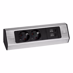 Bachmann CASIA 2, Type F + USB A + USB C, CEE 7/3, 2P, Viti, Scrivania/Parete, Nero, Argento, Acciaio inox
