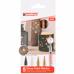 Edding 751, Nero, Rame, Oro, Argento, Bianco, Multicolore, 5 colori, Tipo di punta, Rotondo, 1 mm