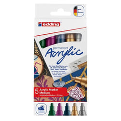 Edding Acrylic 5100 Oro, Blu metallizzato, Verde metallizato, Rosa metallizzato, Argento 5 pz