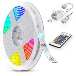 Striscia a led 5m rgb, telecomando cambia colore, accorciabile, adesiva, dimmerabile, luci colorate per decorazioni, nastro led per soggiorno,
