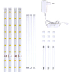 Striscia led 2m, set di 4 pezzi da 50cm, Luce bianca naturale 4000k, Include connettori, interruttore e spina europea, uso interno, Accorciabili,