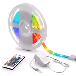 B.K.Licht Striscia LED RGB da 5m con telecomando, cambia colore, accorciabile, adesiva, nastro luminoso con rivestimento in s ...
