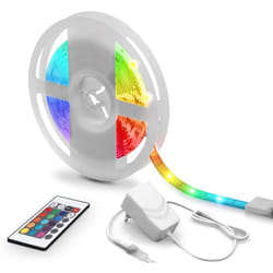 Striscia led rgb da 5m con telecomando, cambia colore, accorciabile, adesiva, nastro luminoso con rivestimento in silicone per soggiorno IP20