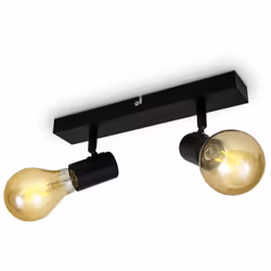 FARETTI ORIENTABILI. La lampada da soffitto di colore nero opaco presenta 2 faretti inclinabili e ruotabili in modo da direzi ...