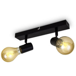 Lampada da soffitto con 2 faretti orientabili, adatta per 2 lampadine E27 non incluse max 60W, metallo nero, plafoniera per salotto o cucina,
