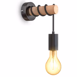 Retro: La lampada da comodino nera ha un fascio di luce in vero legno massiccio che crea un aspetto robusto e suggestivo. Com ...