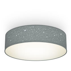 B.K.Licht Plafoniera in tessuto grigio con effetto a stelline, attacco per 2 lampadine E27 non incluse, Lampada da soffitto rotonda diametro 38cm,