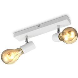 Lampada da soffitto con 2 faretti orientabili, adatta per 2 lampadine E27 non incluse max 60W, metallo bianco, plafoniera percucina, lampadario stile