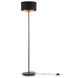 B.k.licht - Lampada da terra in tessuto nero-oro attacco per lampadina E27 non inclusa, piantana con paralume in tessuto Ø30 cm, altezza 1415mm,