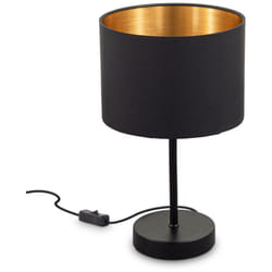 B.k.licht - Lampada da comodino con paralume in tessuto nero e oro, adatta per lampadina E27 non inclusa max 40W, Lampada da tavolo diametro 20cm,