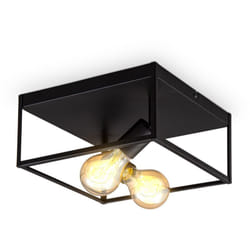 B.k.licht - Plafoniera quadrata con 2 punti luce, attacco per 2 lampadine E27 non incluse, lampada da soffitto in metallo nero opaco, 29x29x14cm