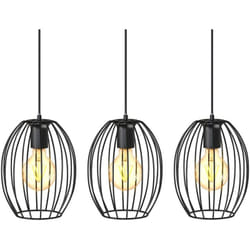 B.k.licht - Lampadario vintage, adatto per 3 lampadine E27 non incluse, largo 70cm, alto 112cm, lampada a sospensione con paralumi a filo, metallo