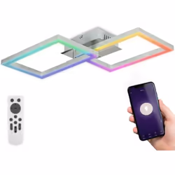 Funzionamento: La lampada da soffitto LED smart Frame ha 1 cornice orientabili e può essere controllata con lo smartphone uti ...