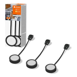 Ledvance - kompakte Spotleuchten als Schrankunterbaubeleuchtung, schwarz, 3-teilig mit je 65mm Durchmesser, modernes und schlankes Design, 3x3W,