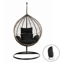 Sedia sospesa in polyrattan con struttura cielo Colore: Nero, Caratteristiche: inclusa copertura antipioggia - Home Deluxe