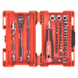 Set di bit cricchetto e bussole Milwaukee il Kit è composto da: - Cricchetto da 1/4" - Quadro maschio con impugnatura da 1/4' ...