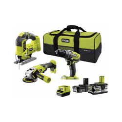 Ryobi - Confezione 18V One+ - Trapano/avvitatore - Smerigliatrice - Seghetto alternativo - 2 batterie - 1 caricatore rapid