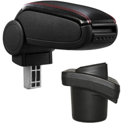Pro.tec - Bracciolo - appoggia braccio con mensola - imbottito - nero con cuciture rosse similpelle