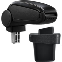 [pro.tec] Bracciolo auto - appoggia braccio con mensola - imbottito - similpelle - nero con cuciture biance