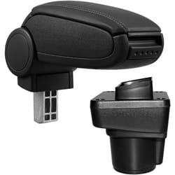 Pro.tec - Bracciolo centrale per Ford Ka+ (da 2014) - Rivestimento in similpelle nero con cuciture nere - con vano portaoggetti