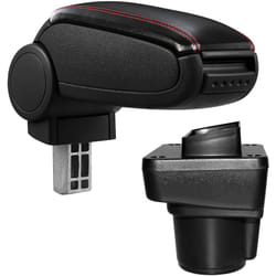 Pro.tec - Bracciolo centrale per Ford Ka+ (da 2014) - Rivestimento in similpelle nero con cuciture rosse - con vano portaoggetti