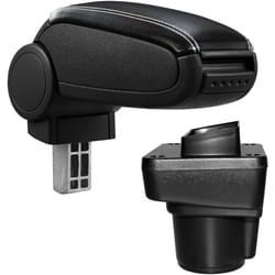 Pro.tec - Bracciolo centrale per Ford Ka+ (da 2014) - Rivestimento in similpelle nero con cuciture bianche - con vano portaoggetti