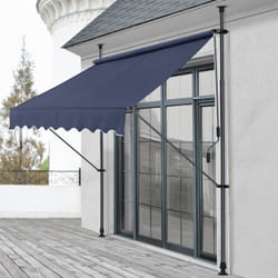 Tenda da Sole a Muro con Pali di Supporto Telescopici Parasole 200 x 120 cm (LxP) Blu Scuro Pro.tec