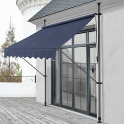 Tenda da Sole a Muro con Pali di Supporto Telescopici Parasole 300 x 120 cm (LxP) Blu Scuro Pro.tec