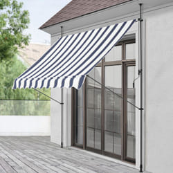 Tenda da Sole a Muro con Pali di Supporto Telescopici Parasole 250 x 120 cm (LxP) Blu Scuro/Bianco pro.tec
