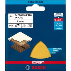 Bosch - Abrasivi per legno e vernici expert delta C470 - 93x93 mm G60/120/240 - 6 dischi - 2608900832