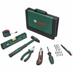 Set di utensili manuali set di attrezzi per i più comuni lavori domestici e di bricolage in una pratica borsa in tessuto con ...