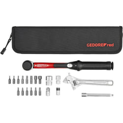 Gedore - set di attrezzi per bicicletta rosso con chiave dinamometrica da 1/4 «, 21 pezzi, 5-25 Nm, adattatore da 3/8', estensione cardanica, punte,