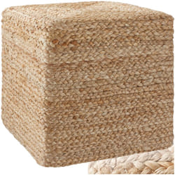 Pouf artigianale Banno Cube in juta,eckig,stile boho - Pouf, poggiapiedi, sgabello